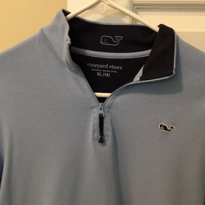 Light blue Vineyard Vines quarter zip pullover.